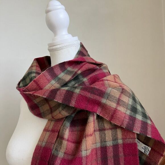 SOLD lambswool soft plaid winter next scarf Shepherds Land Pink Red Fringe - Picture 4 of 6